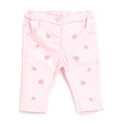 Girls Light Pink Printed Long Trousers